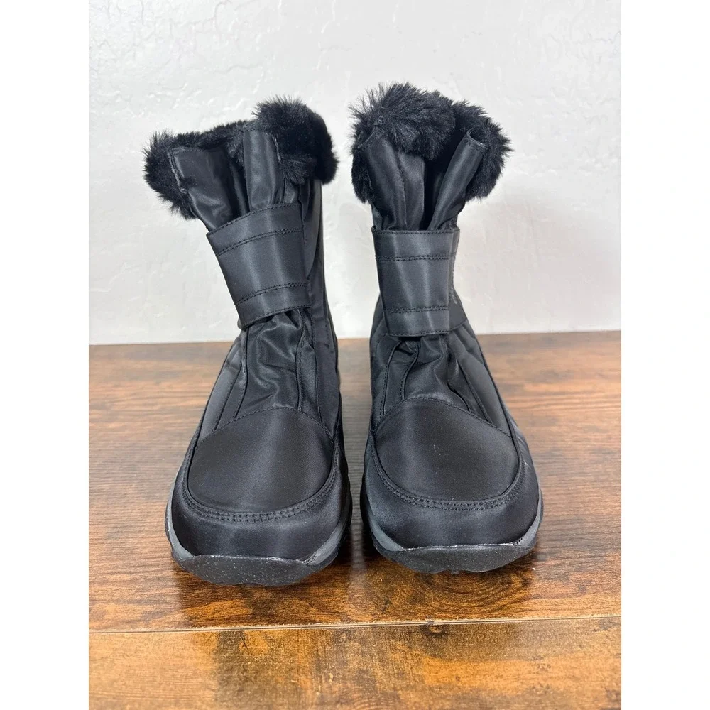 Easy Spirit SEEMINEE2 Black Faux Fur Trim Winter Snow Boots Womens‎ 8.5W Wide